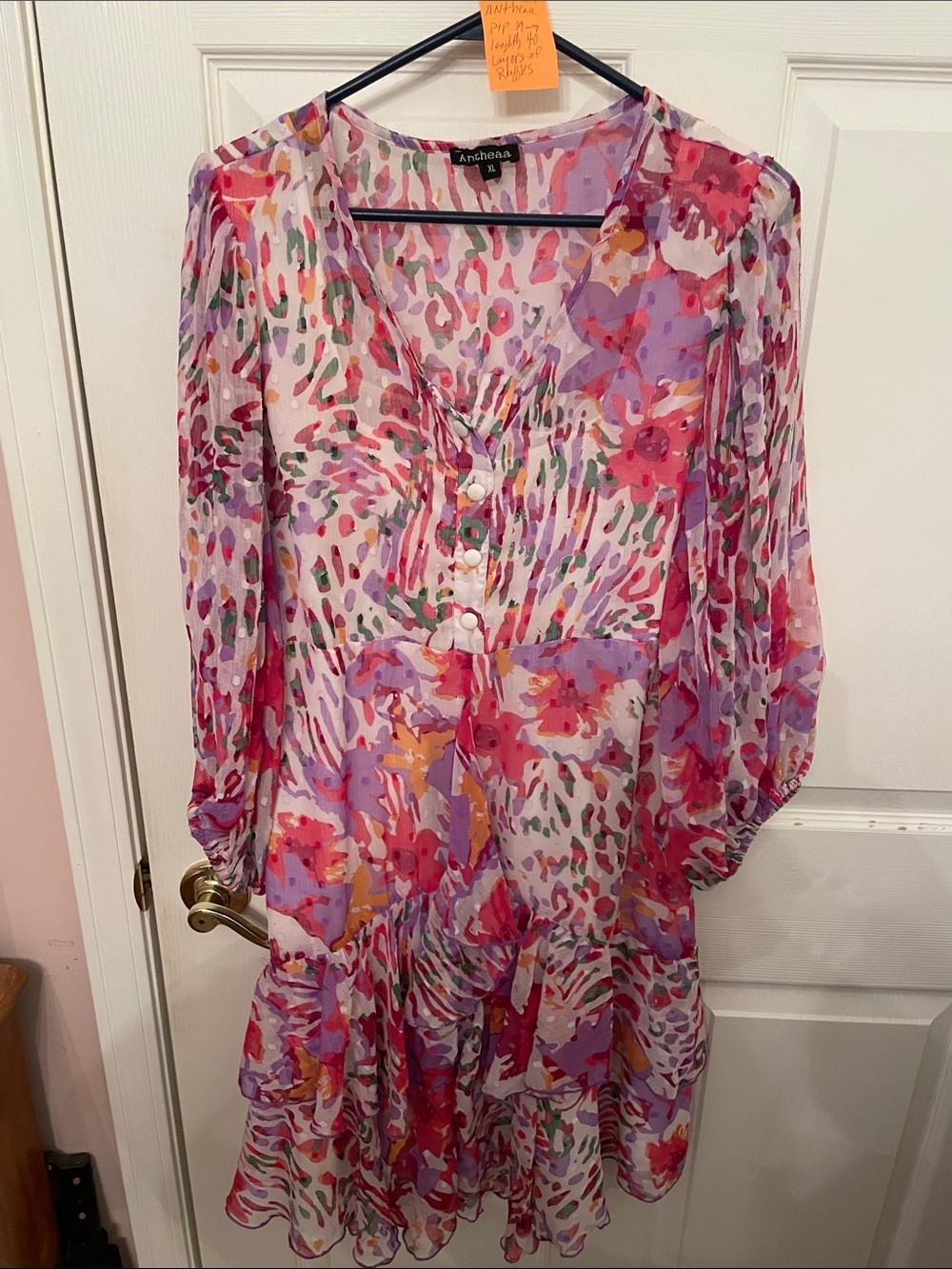 Antheaa by Anthropology  Floral Watercolor Tiered Dress in Beautiful colors